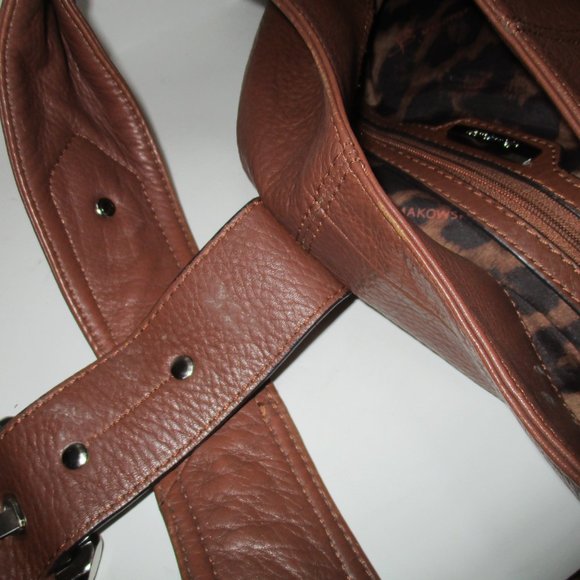 b. Makowsky Brown BOHO Hobo Sling Leopard Lining Shoulder Bag - Picture 10 of 10